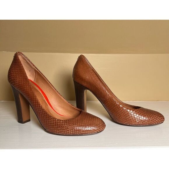 Coach Sue Snakeskin Brown Leather Pump Gold Hardware Detail Size EU 37.5 US 7 - Picture 3 of 10